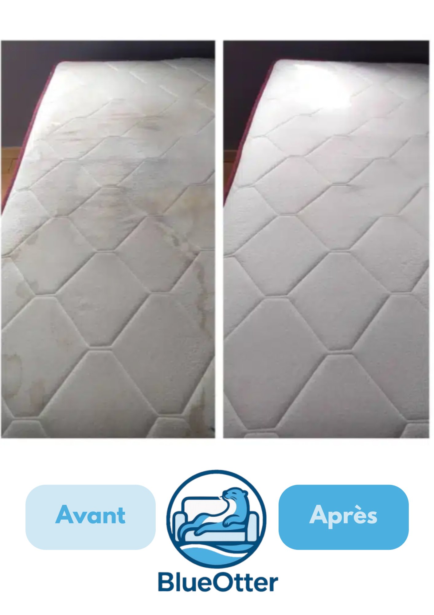 Avant après nettoyage matelas 2 places auréoles transpiration BlueOtter